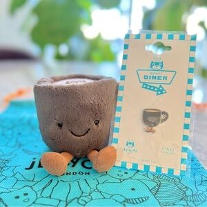 Jellycat Amuseables Coffee Cup W/ NYC FAO Exclusive Pin NWT Authentic